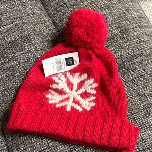 GAP Kids Red Knit Beanie with Snowflake Design